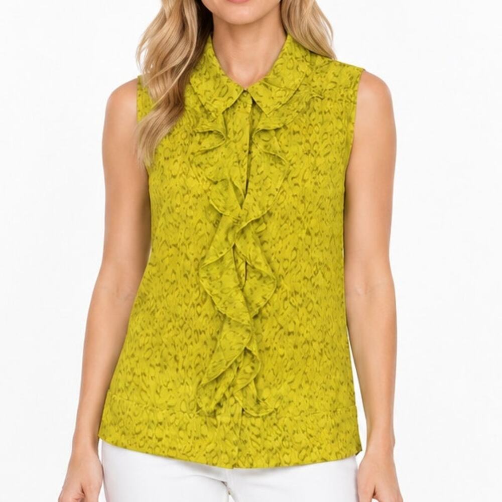 Cabi Sleeveless Ruffle Blouse Womens Size S Yellow Button Front Top